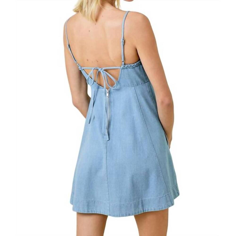 NEW DAY + MOON denim knot mini dress in blue - Picture 4 of 6